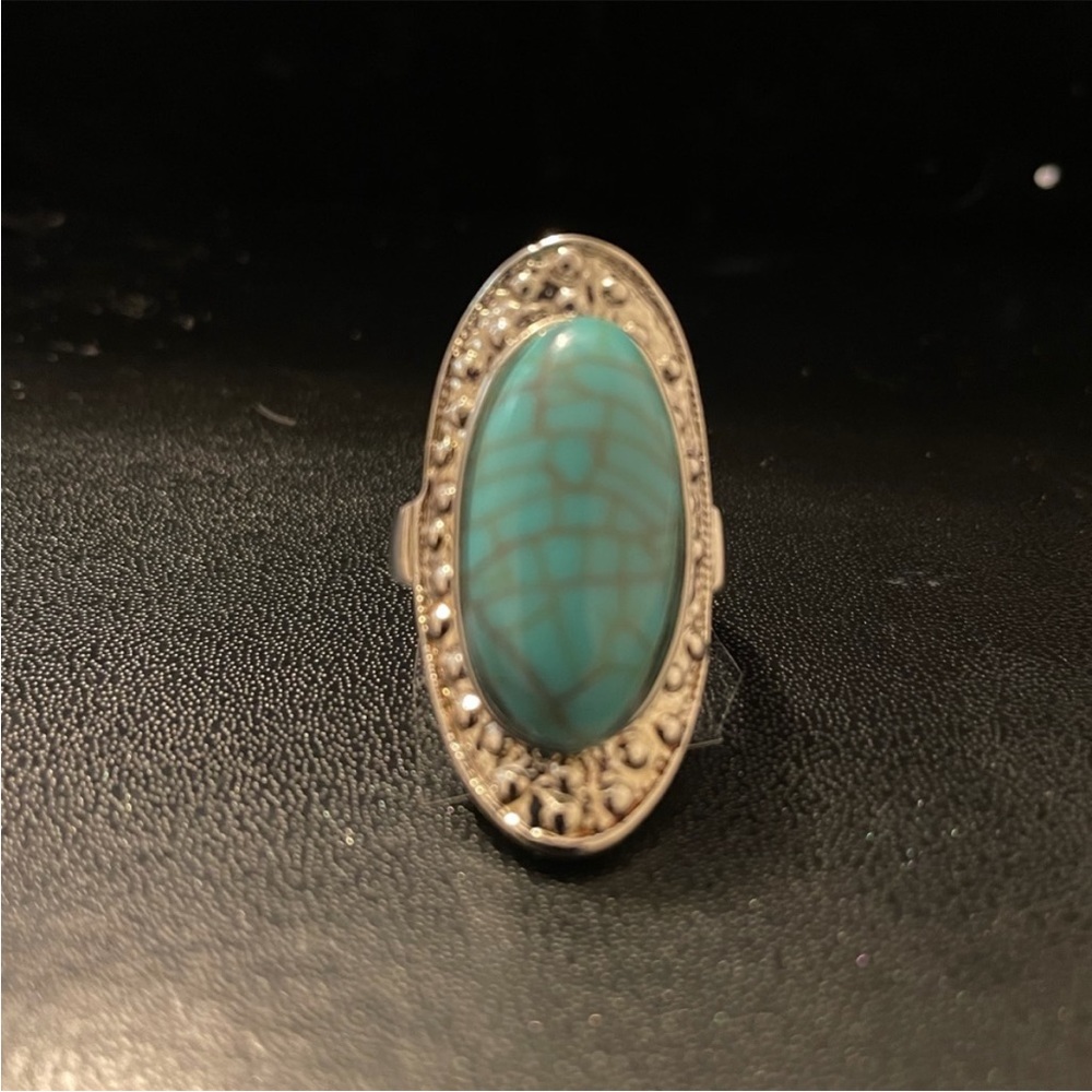 💖 Size 8 Blue Turquoise Silver Ring NEW - Picture 5 of 5